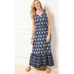 New Talbots Jersey Bohemian Floral Maxi Dress Stretch Size L